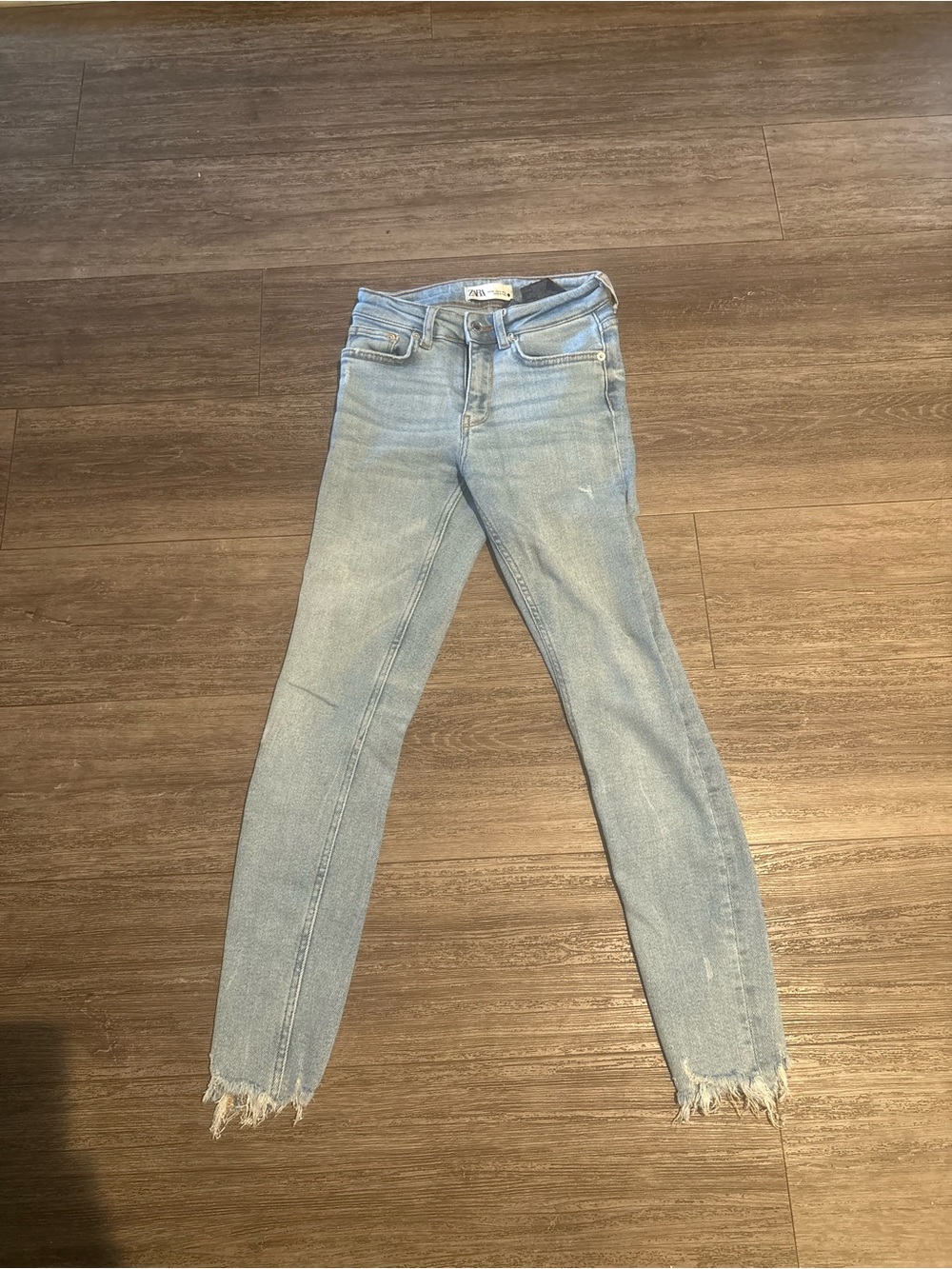 Zara Light Blue Skinny Jeans with Frayed Hem